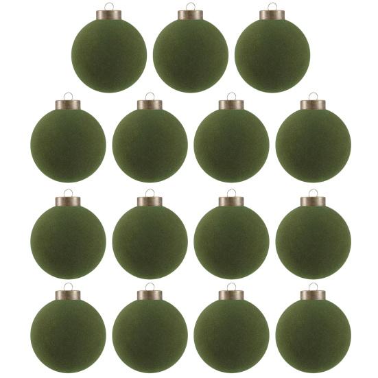 15 Pcs Velvet Christmas Ball Ornaments 3.15 Inch Flocked Plastic Ball Xmas Tree Hanging Decoration for Holiday Party Decor