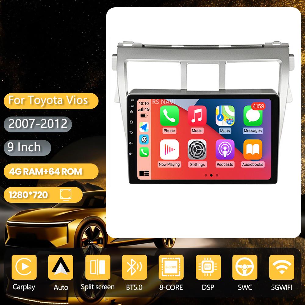 Android 16 pour Toyota Vios Yaris 2007 - 2012 Carplay auto autoradio GPS lecteur multimédia DSP caméra 360° contrôle par application Snapdragon