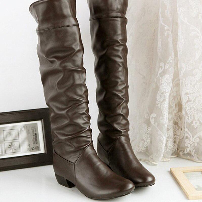 Осенне-зимние сапоги, повседневные высокие сапоги на низком каблуке, грубые ботинки с круглой головкой и женской обувью Knight Shoes.