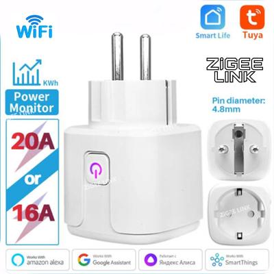Розетка умная WiFi EU 16A/20A Tuya с мониторингом мощности таймером управлением через приложение дистанционным голосовым управлением для Alexa Google Smart Life Home