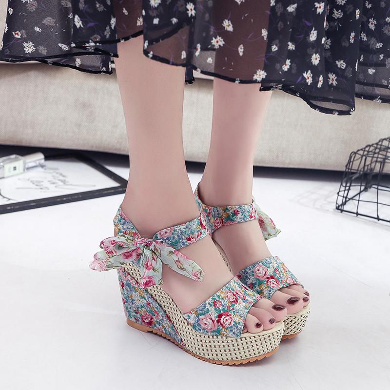 Women Shoes 2024 Summer Lace Sandals Solid Colors Peep Toe Fashion Elegant Wedge Heels Party Casual Pumps Zapato De Tacón