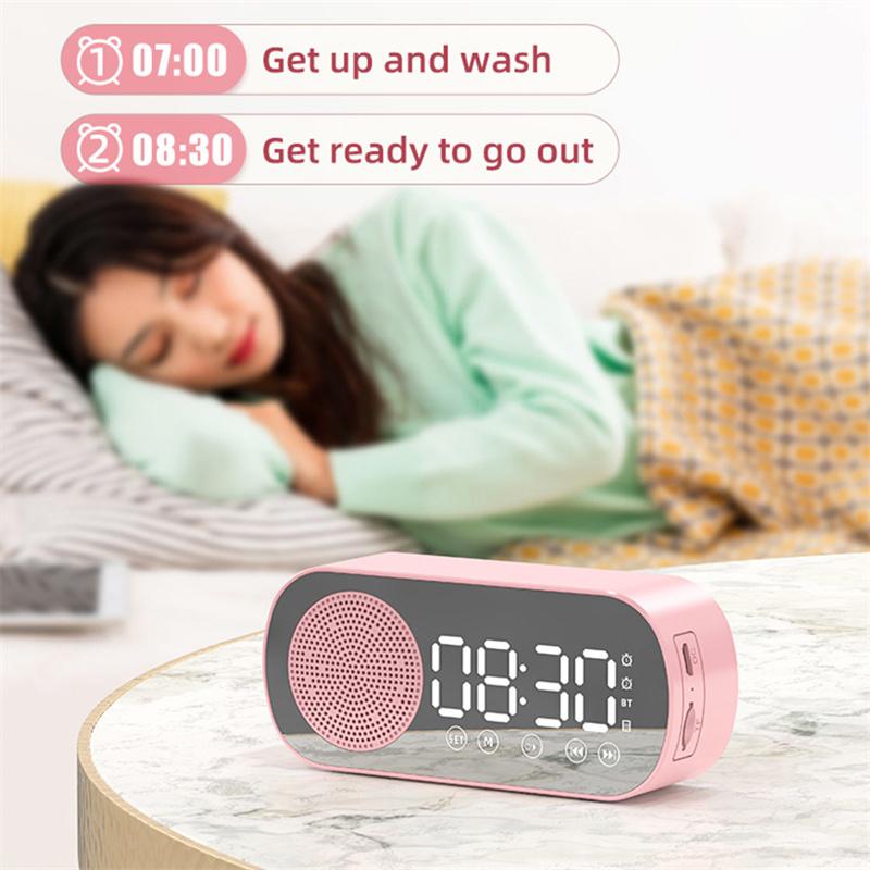 Led Mirror Alarm Clock Wireless Bluetooth-compatible 5.0 Hi-fi Speaker Subwoofer Portable Audio