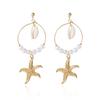 Imitation Pearl Starfish Shell Fringe Earrings Summer Pendant Earrings Beach Vacation Style Accessory Fashion Daily Accessory