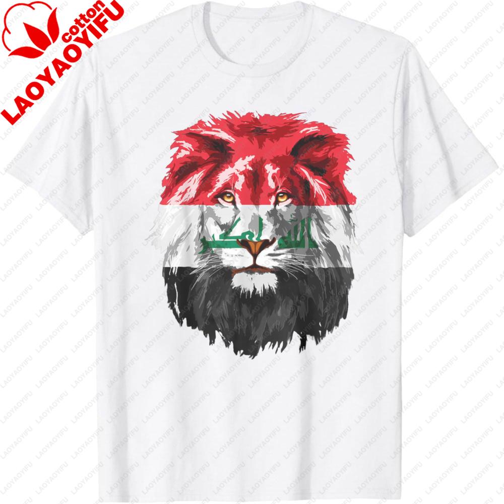 Iraqi Flag Iraq Pride Lion Face Iraq Flag TShirt Unisex Clothes Cotton Shortsleeved Tshirt Y2K Graphic Pattern Printed Tops