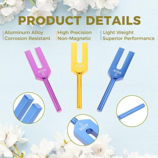 3 шт. Алюминиевая камертонная вилка с деревянным молоточком, мешочек из искусственного хрусталя, 4096/4160/4225 Гц, Исцеляющий инструмент, Камертон, Аксессуары для йоги, медитации, релаксации