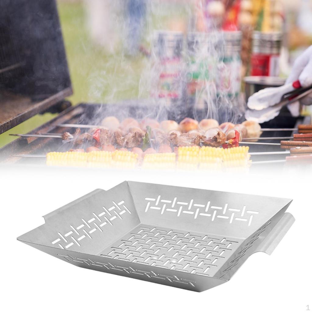 BBQ Veggies Grill Basket Accessories for Barbecue Curved Handles Rust Resistant Deep Tray