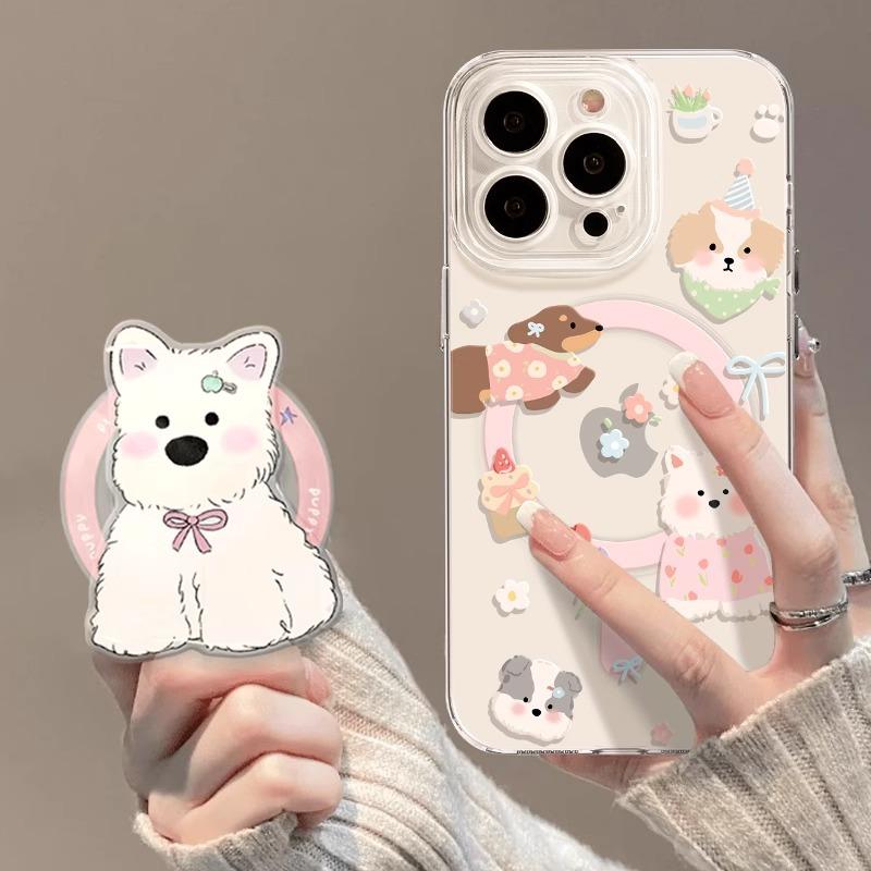 West Highland Puppy Apple 17promax mobile phone case new transparent magnetic cute all-inclusive bracket