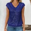 Summer New Women's V-neck Sequined Short Sleeved Top Vest for Women