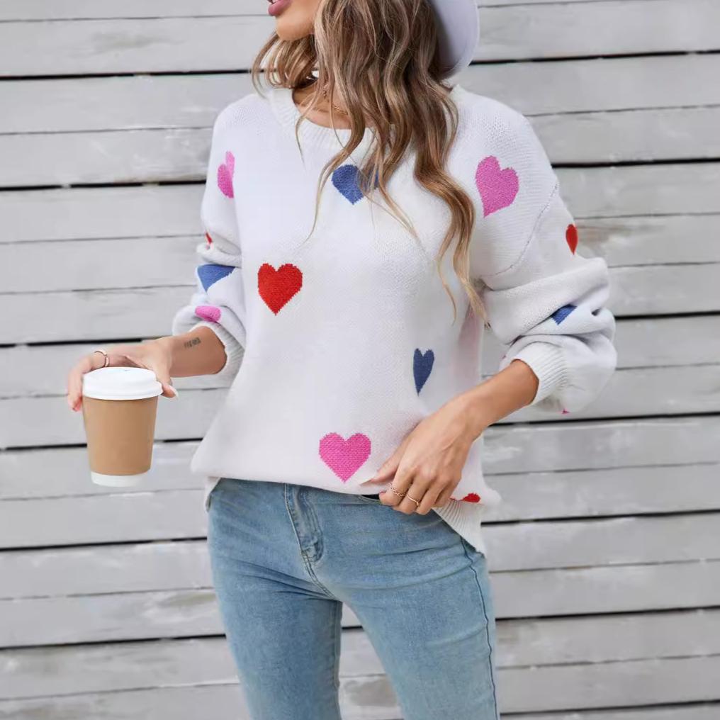 Зимний женский свитер больших размеров Love Valentine's Day Crewneck Pullover Heart Sweater
