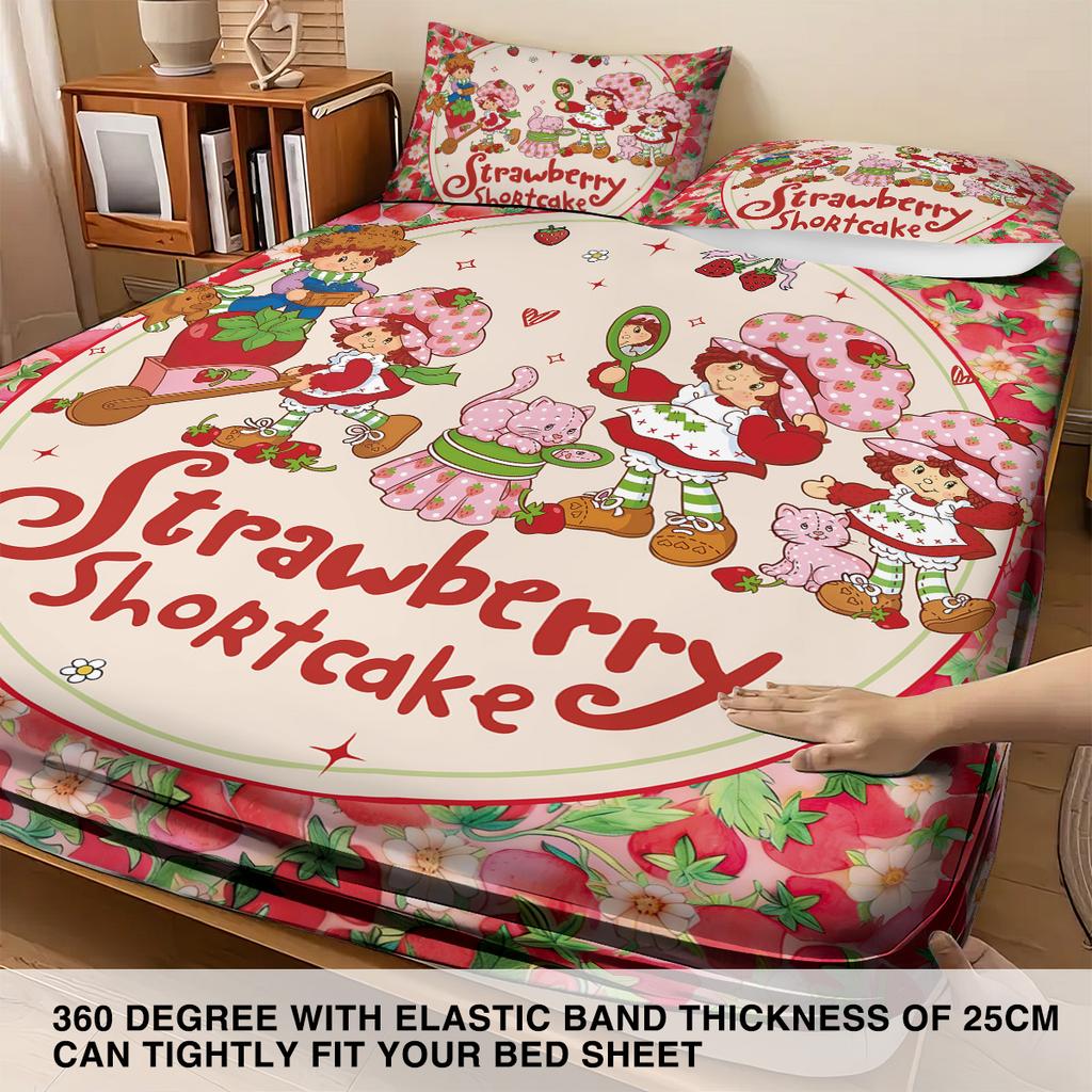3pcs Pink Strawberry Girl Printed Chipless Bed Sheet Set Multi Size Soft Bed Cover Bedroom Bedding Decoration