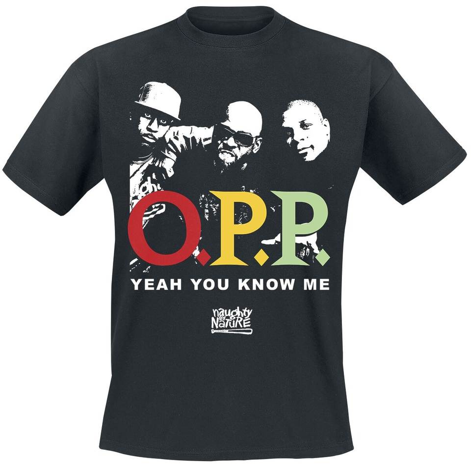 Naughty By Nature O.P.P. Color Tee, 90s Hip Hop T-Shirt with Group Silhouette & Song Lyrics, Classic Fan Merch