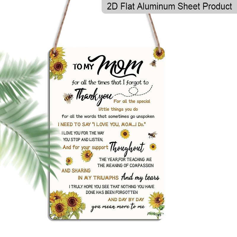 2D Flat, 1pc "To My Mom Thank You" Sunflower Aluminium Sign - 8"x12" Floral Bee Mother's Day Decor, Inspirational Mom Wall Art, Perfect for Mom Gifts