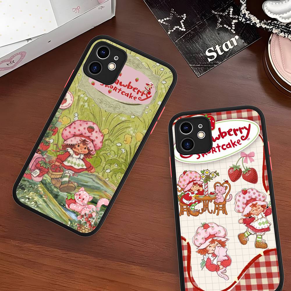 Animated Strawberrys Shortcake Phone Case For IPhone 11 12 13 14 15 16 Pro Plus X XS MAX Matte Bumper Shockproof Cover