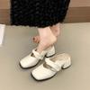 Thick Heel Bag Head Slippers Women's Summer Wear New Versatile Square Head Middle Heel with Half Slippers