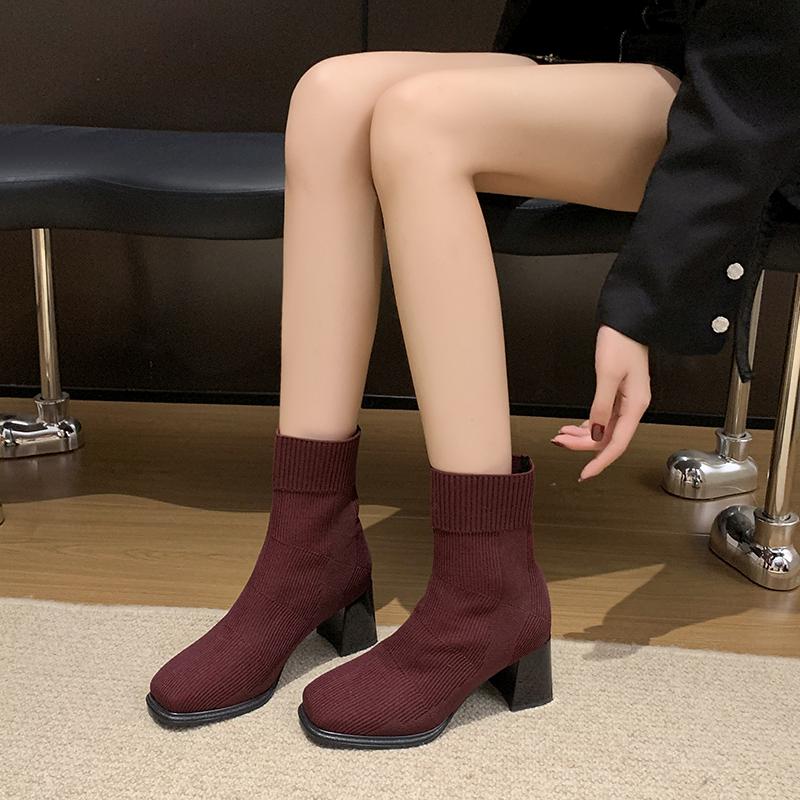 Fashion Aphixta Solid Color Sexy Women Ankle Boot 7cm High Heels Modern Sock Boots Shoes Woman Boats botines para mujeres Big Size 42