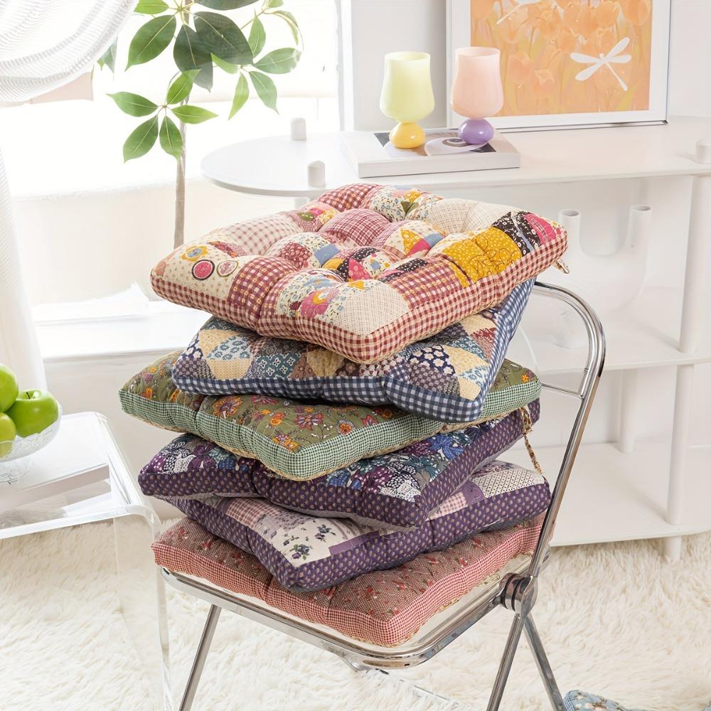 Rustic Floral Print Seat Pad Cotton Filling Chair Cushion Korean-Style Tatami Cushion Student