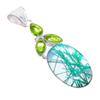 Green Rutile Quartz, Peridot 925 Sterling Silver Jewelry Pendant 2.6" AH-3282