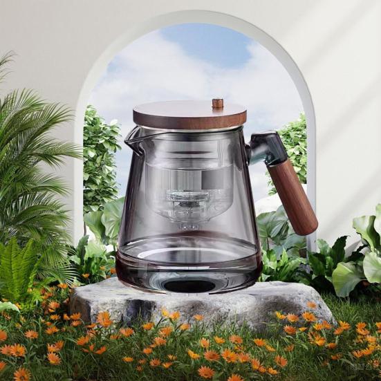 800ml Teapot Water Separation Glass Glass Teapot Wooden Handle Heat-Resistant Precise Pouring Tea Kettle Easy To Clean Tea Pot for Loose Tea Brewing