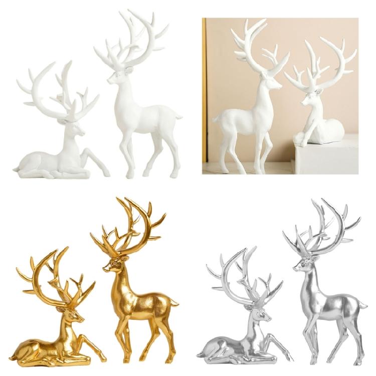 Resin Elk Figurines Reindeer Sculpture With Fine Detailing Resin Deer Statue For Upscales Home And Office Accent