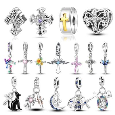 925 Silver Charms Religion Heart Lucky Eye Cross Beads for Women 925 Bracelet Fine Jewelry Gift