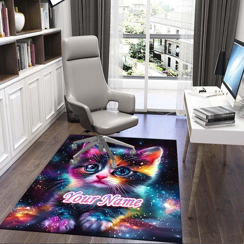 1PC Custom Name Cosmic Cat Dreamscape Theme Floor Mat Ideal for Living Room, Game Rooms, Office, Bedroom, Office Floor Mat , Floor Mats for Home