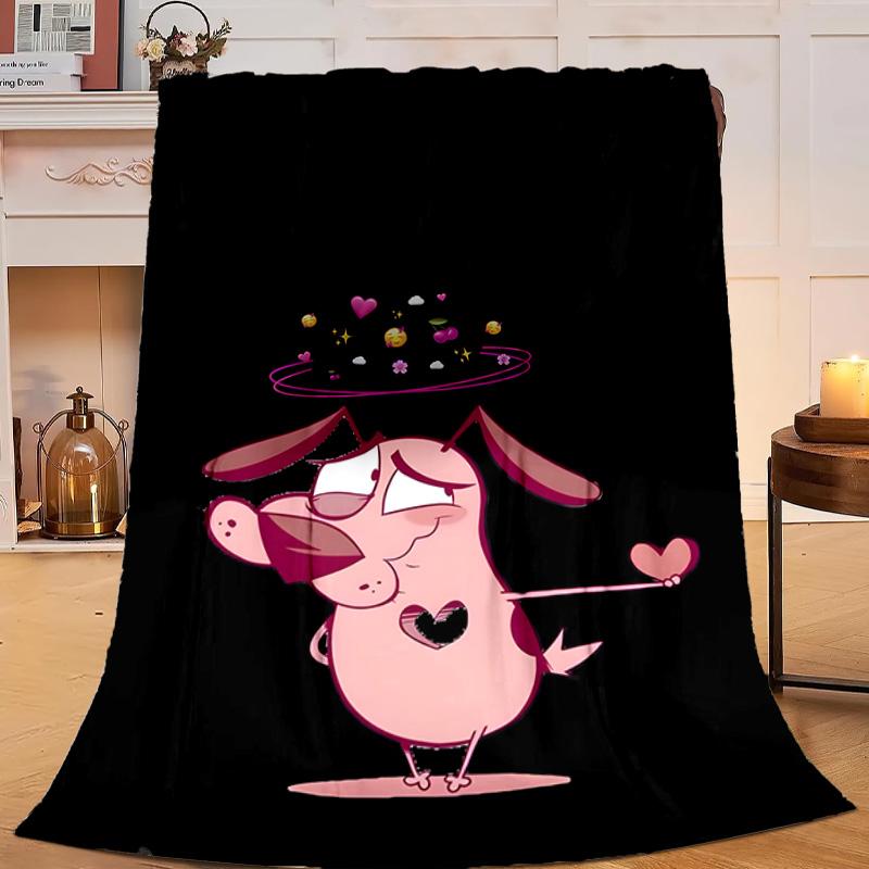 1PC Cowardly Dog Cartoon Flannel Blanket Gift, Suitable for Both Men And Women, Soft Ideal for Beds And Sofa, Birthday Or Christmas Gift