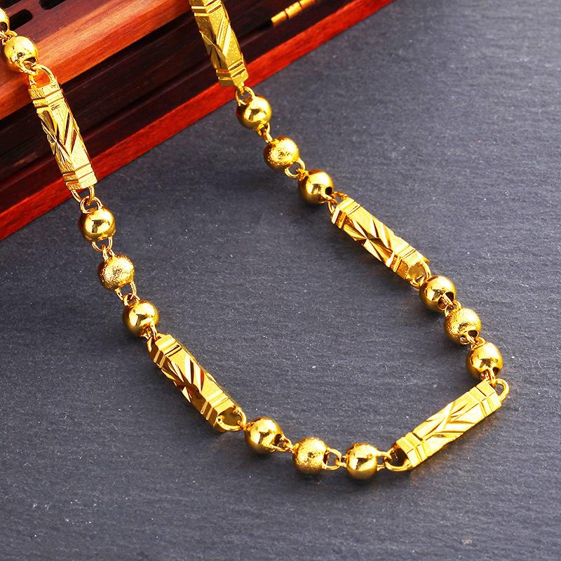 Gold Necklace Men's Hexagonal Buddha Beads Boss Chain Does Not Fade for A Long Time Copper Alloy Necklace