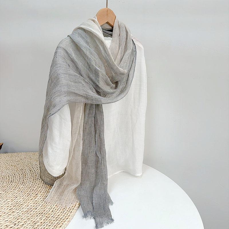 High Quality Japanese Rain And Dew Linen Primary Color Striped Color Matching Scarf, Light And Thin Women'S Breathable Sunscreen Silk Scarf