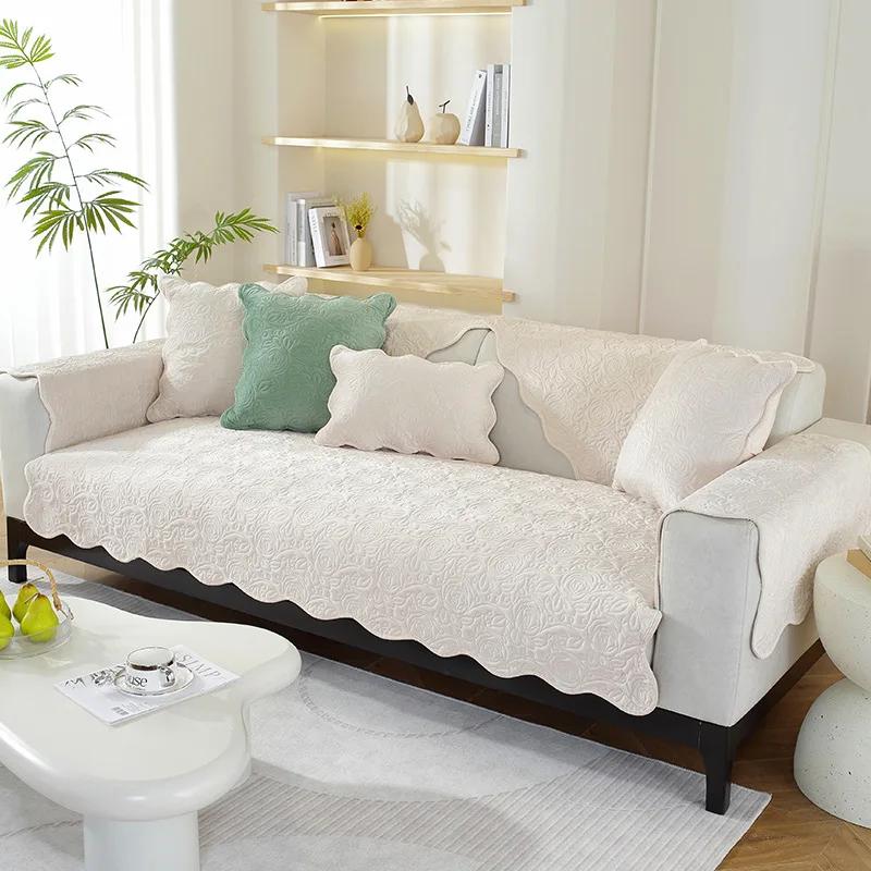 Thicken Plush Sofa Cover Living Room Skin Friendly Jacquard Sofa Towel Anti-slip Solid Color Sofa Protector Slipcovers Removable