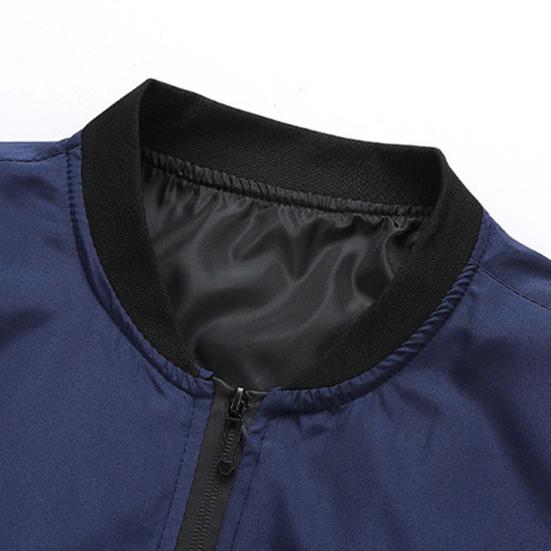 Fall Winter Men Jacket Stand Collar Zip-up Smooth Surface Solid Color Plus Size Loose Thin with Pockets Father Business Travel Coat Mid-aged