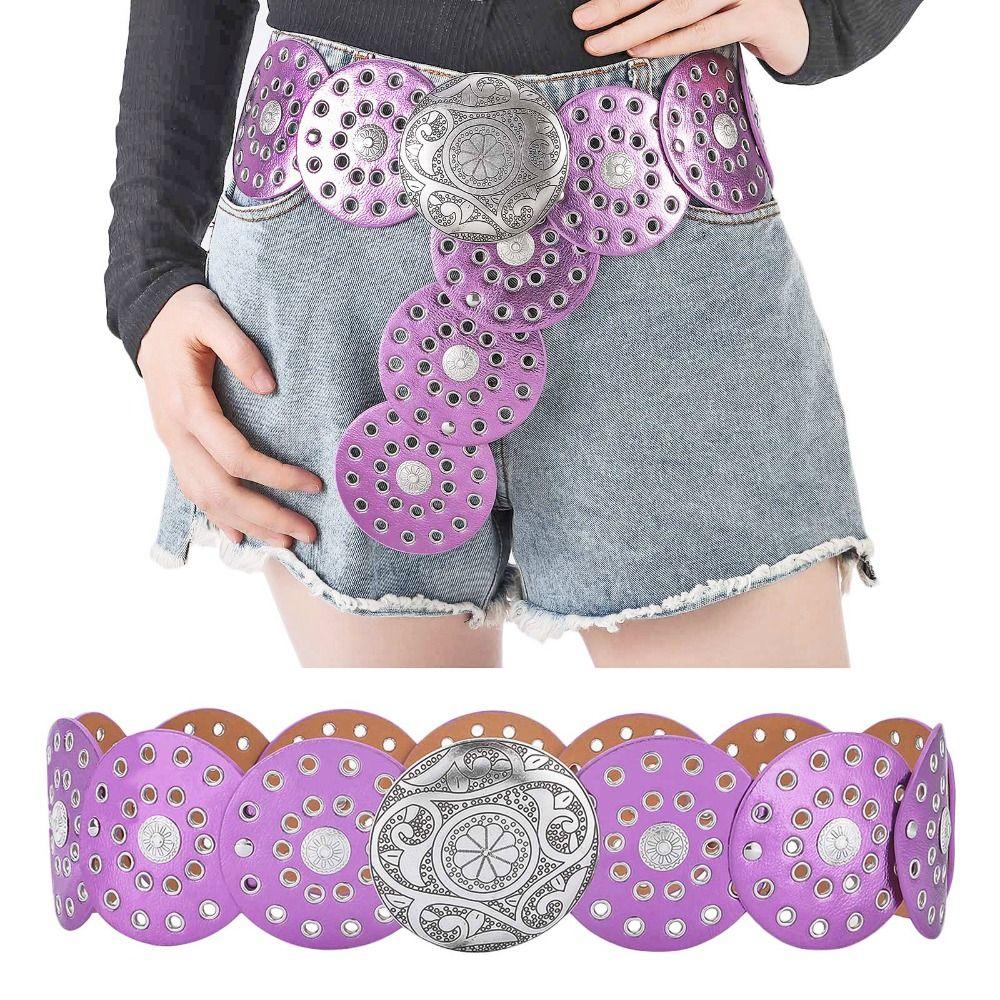 Преувеличенный ковбойский дисковый ремень в западном стиле, красочный широкий дисковый ремень с прорезями для женщин