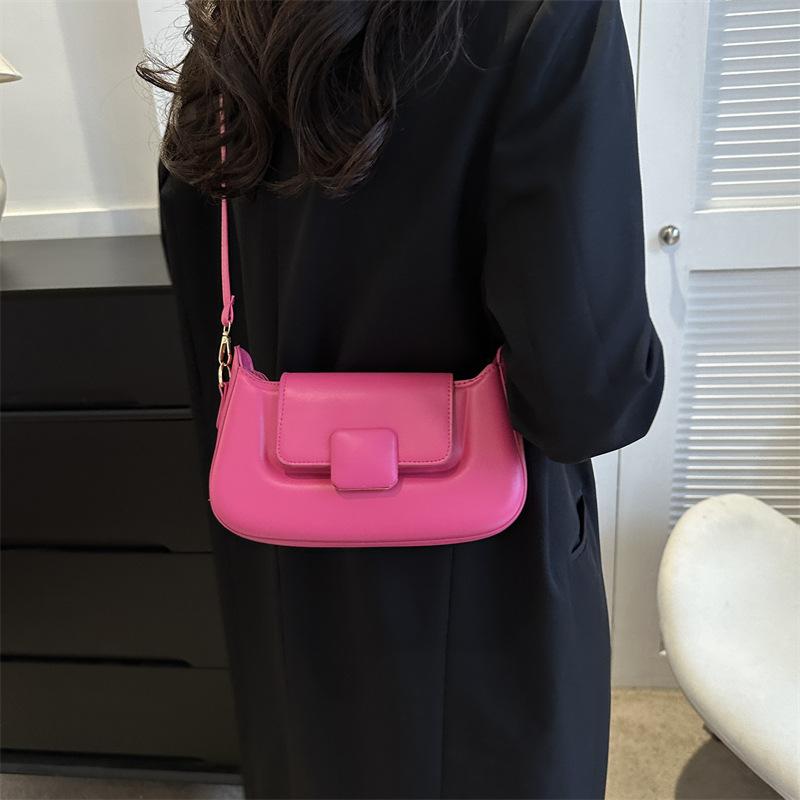 Versatile Ind Korean Version Solid Color Texture Underarm Bag Female 2024 Winter Retro Commuter Messenger Bag Small Square Bag Female