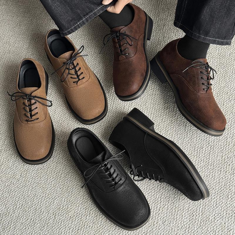 Plus Size Men's Square Toe Leather Shoes, 2026 Spring Autumn New Casual Business Commuter Derby Shoes