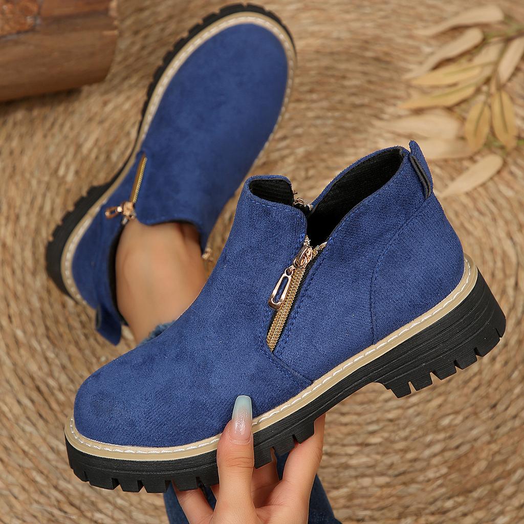 2025 ботинки мартин с круглым носком и боковой молнией, короткие ботинки на толстом каблуке, новые осенне-зимние, большого размера, женские короткие ботинки для внешней торговли