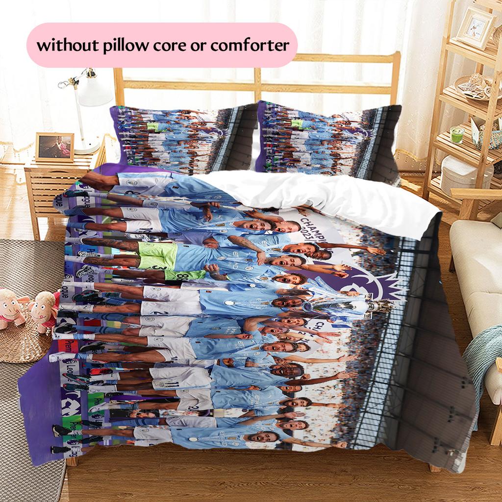 Man City Player Pattern Bedding Home Decoration Birthday Gift ( 1 duvet cover + 2 pillowcase, without core),fan merchandise.