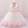 Розовое платье для крещения малышей, празднование первого дня рождения девочки, свадебное платье из тюля с бантом, платье принцессы на выпускной для детей, костюмы подружек невесты