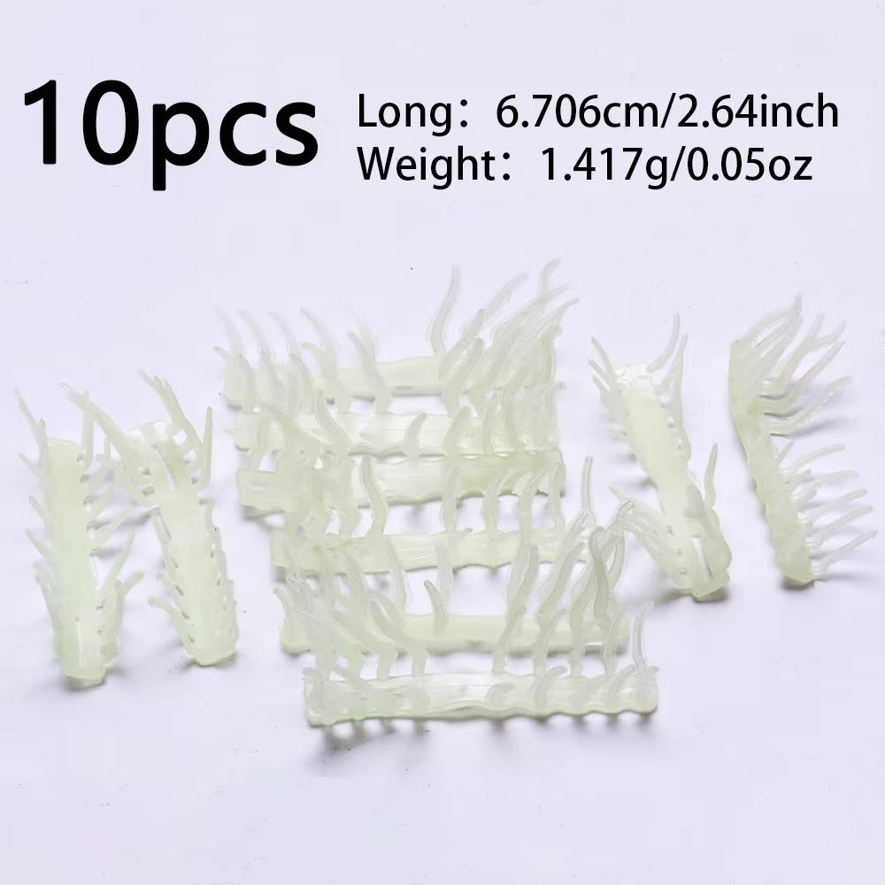 10 Pcs Noctilucent Wooden Shrimp Accessories, Soft Rubber Luminous Shrimp Feet, White with Green Luminous Effect, Simulated Feet