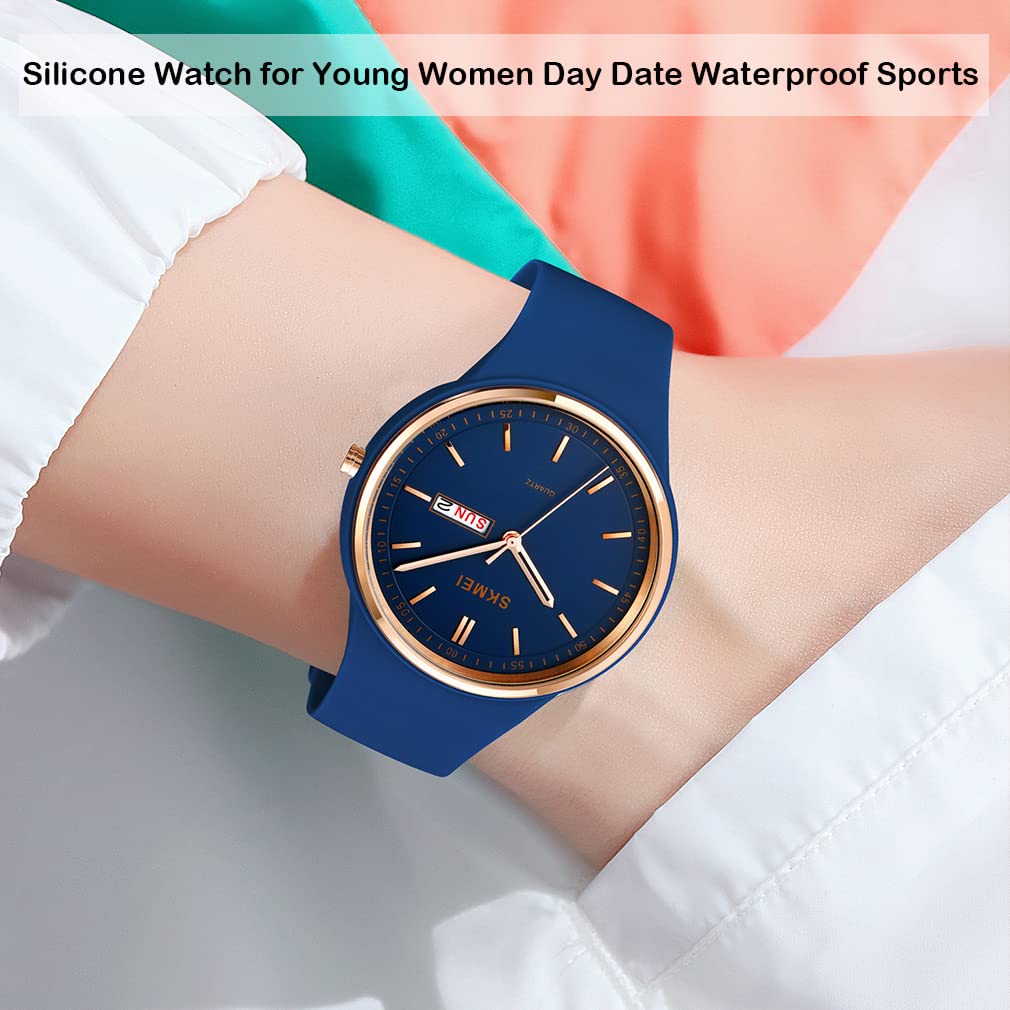 SKMEI Arm Analog Day of the High School темно-синие часы для женщин женские часы, водонепроницаемые, спортивные, силиконовые, милые, студенческие, простые, часы, женские