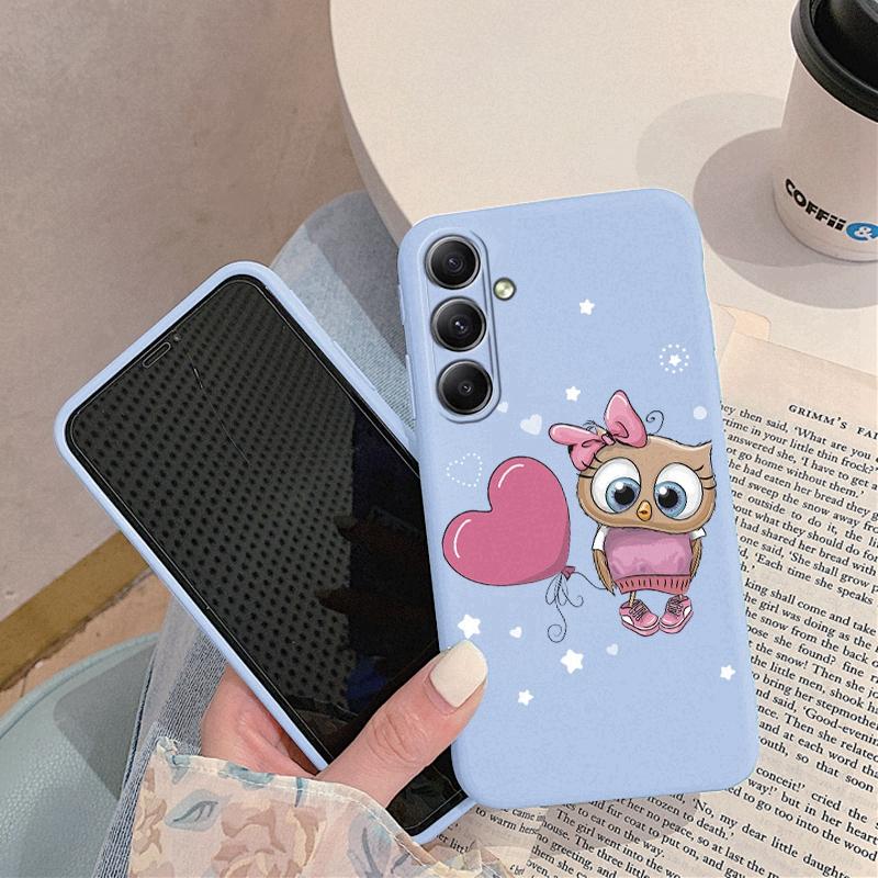 Мягкий силиконовый чехол с рисунком совы для Samsung A55 A35 S24 Xiaomi Redmi Note 13 iPhone 15 Huawei Honor Realme Camera Защитный противоударный чехол