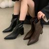 Остроносые британские модные толстые одинарные ботинки женские 2025 новые весенне-осенние на среднем каблуке маленькие короткие ботинки тонкие ботинки модные одинарные ботинки
