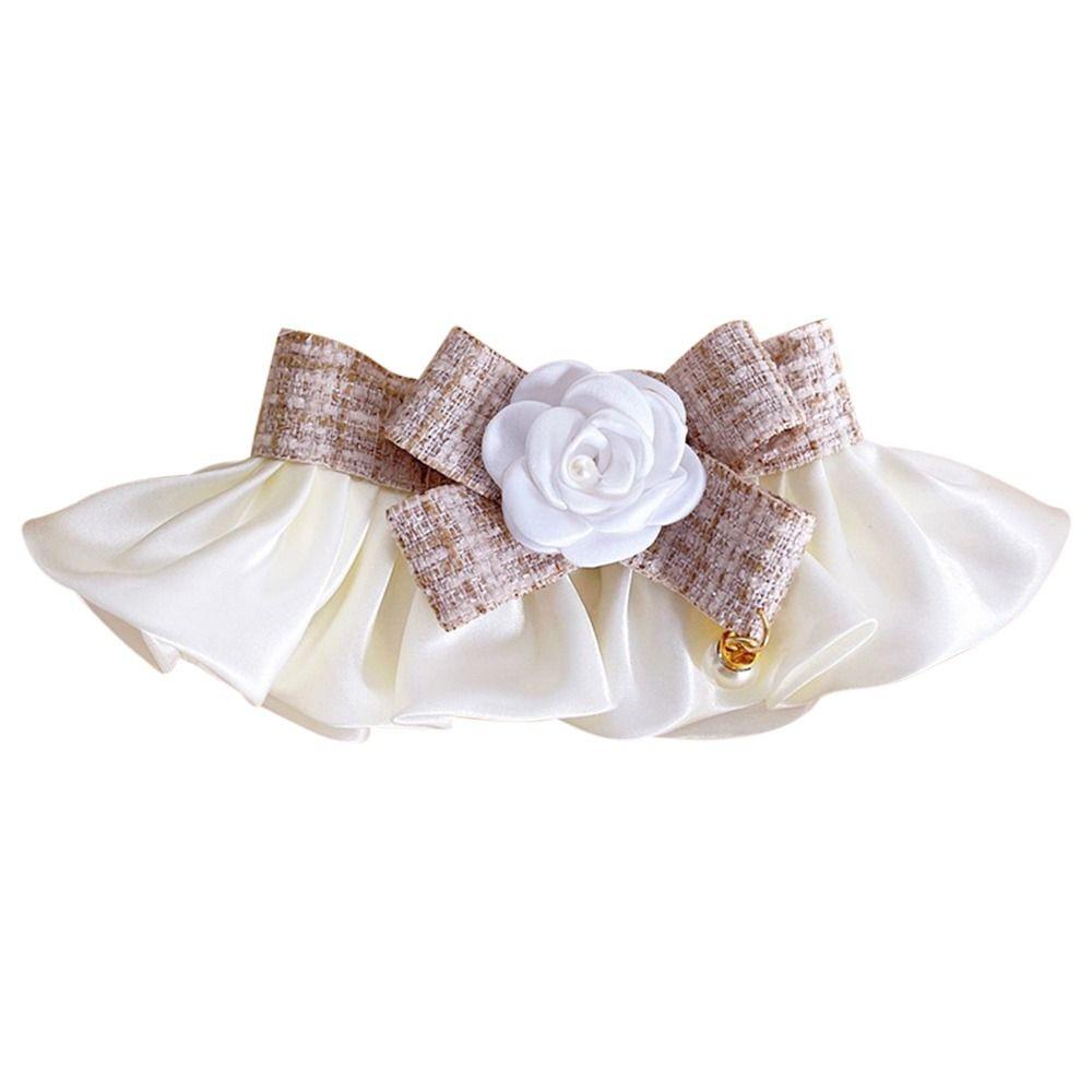 Fashion Dog Saliva Towel Cat Necklace Pearl Collar Dog Neckerchief Puppy String Bib Lace Bowknot