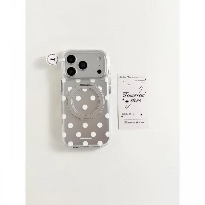 White Polka Dot Hard Case IPhone 15 16 17 Pro Max With 360 Pivot Stand Support Anti-Slip Matte Finish