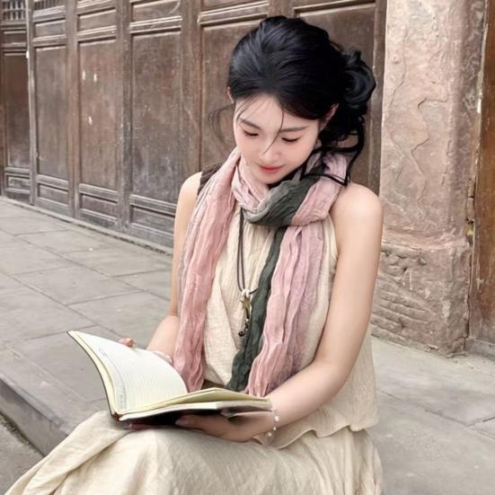 Women Scarf Autumn Winter Tie-Dye Scarf Soft Smooth Texture All-Weather Shawl Versatile Outdoor Accessory