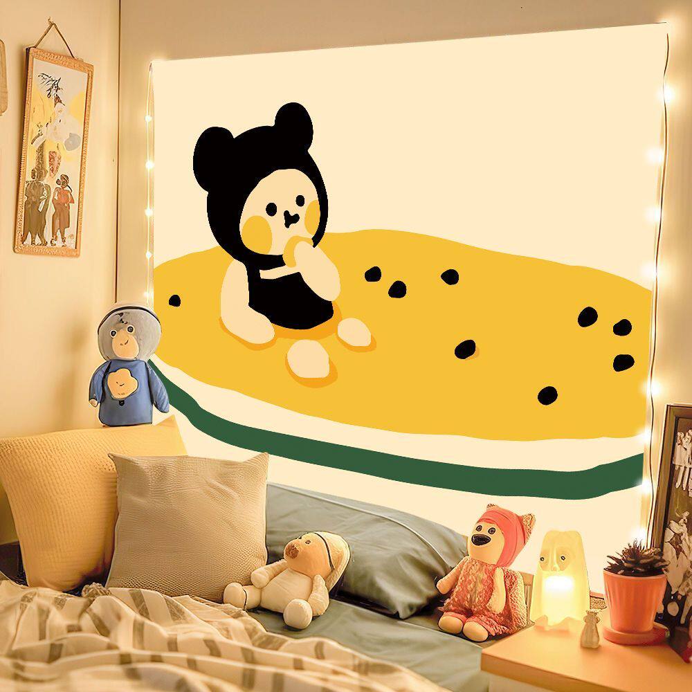 Cute Bear Wall Tapestry Simple Background Room Headboard Decor Ideal Hanging Picture for Dormitory