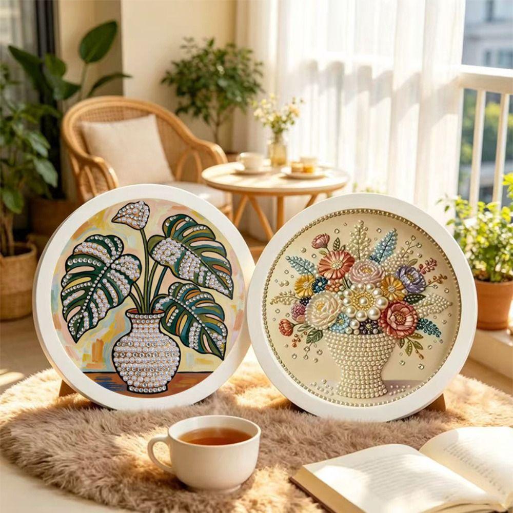 Flower Round Shape Pearl Painting Hand-Pasted Self-Adhesive Paintings Bedroom Decorative
