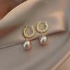 French Champagne Pearl Earrings - Retro Hong Kong Style, Trendy and Luxurious Earrings for Women.