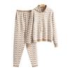 Женский осенний модный повседневный свитер с капюшоном в волнистую полоску и спортивные штаны, комплект из двух предметов
