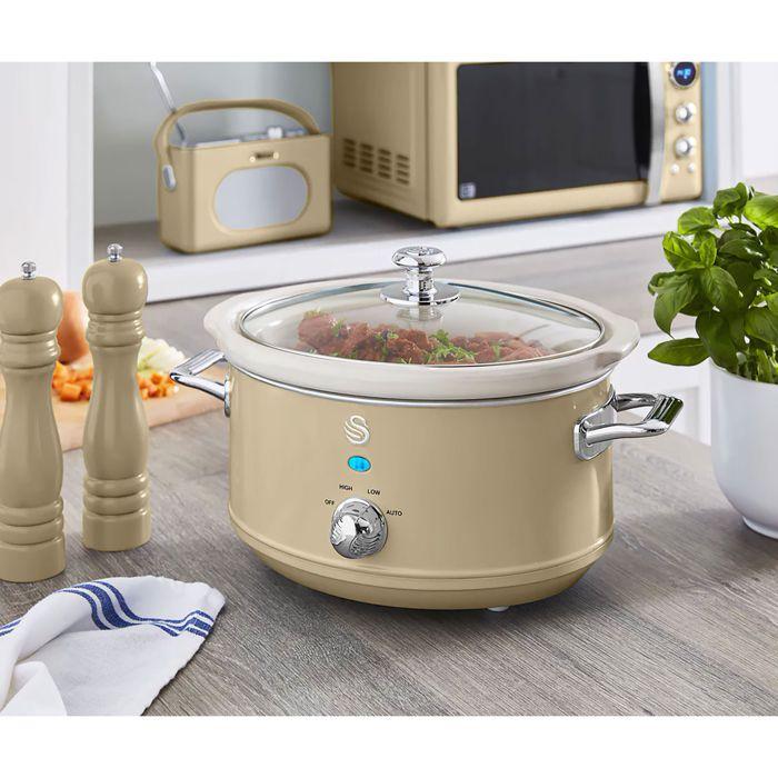 Retro Mijoteuse 3,5L Poêle Amovible en Céramique Antiadhésive, Vintage SWAN SF17021CNEU 200W Crème 55221