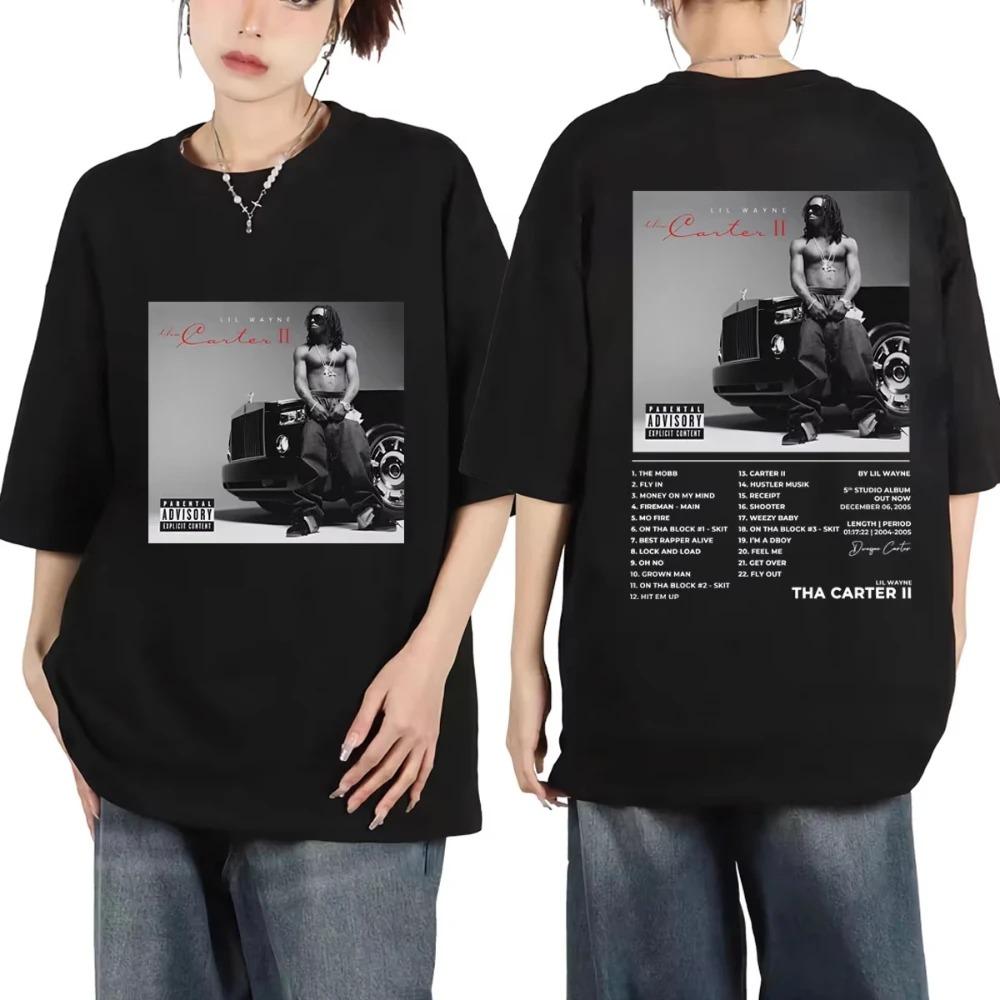 Summer Casual Cotton T-shirt Rapper Lil Wayne Tha Carter II Album Poster Graphic T Shirt Unisex Fashion Hip Hop Vintage T-shirts
