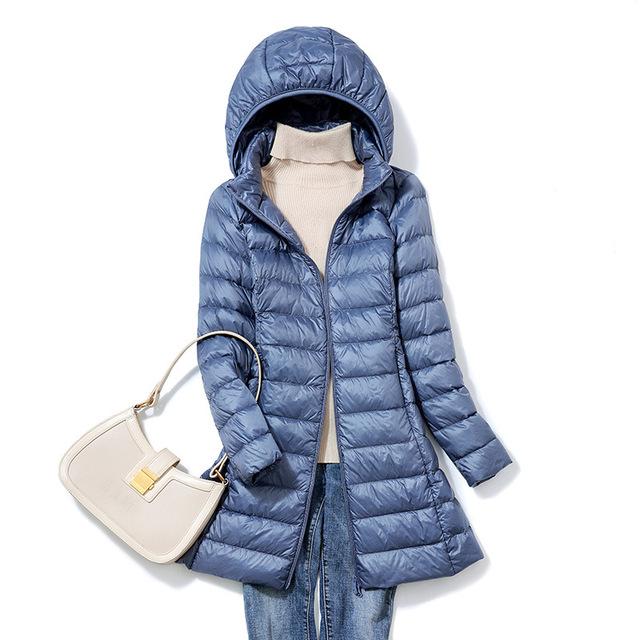 Botvotee Long Winter Down Jacket Women  New Fashion Vintage Long Sleeve Hooded Parkas Chic Casual Slim Solid Zippers Coat